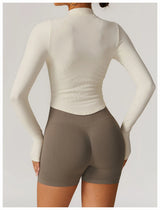 Ribbed Women's Yoga Jacket – Long Sleeve Standing Collar Fitness Top