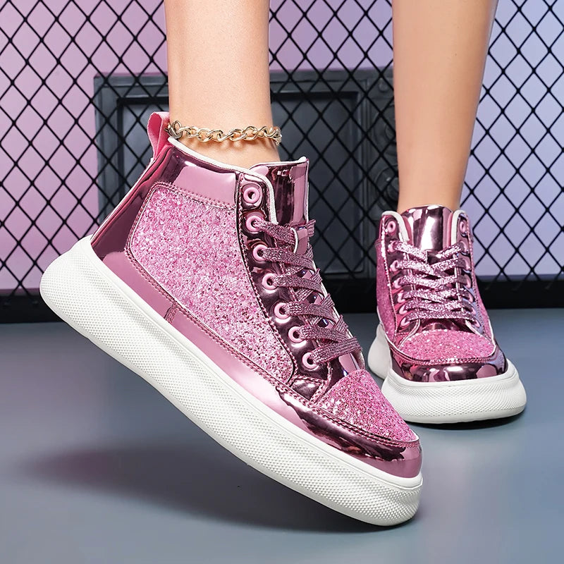 Pink Bling High Top Fashion Skate Shoes