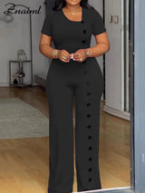 ElanWide™ – Short Sleeve Wide Leg Jumpsuit (Elegant, Flowy & Polished)