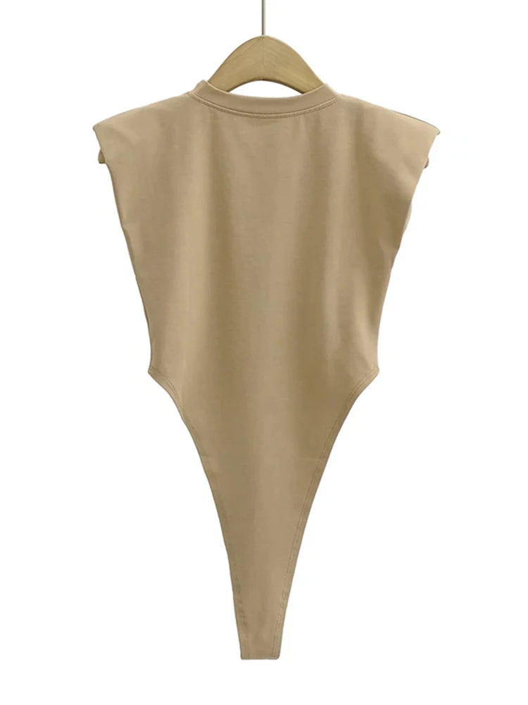 Women's Sleeveless Padded Shoulder Bodysuit – Summer Bodycon One-Piece