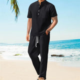 Men Henley Shirt Pants Set