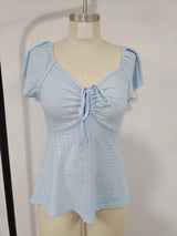 Luna Lace-Up V-Neck Blouse