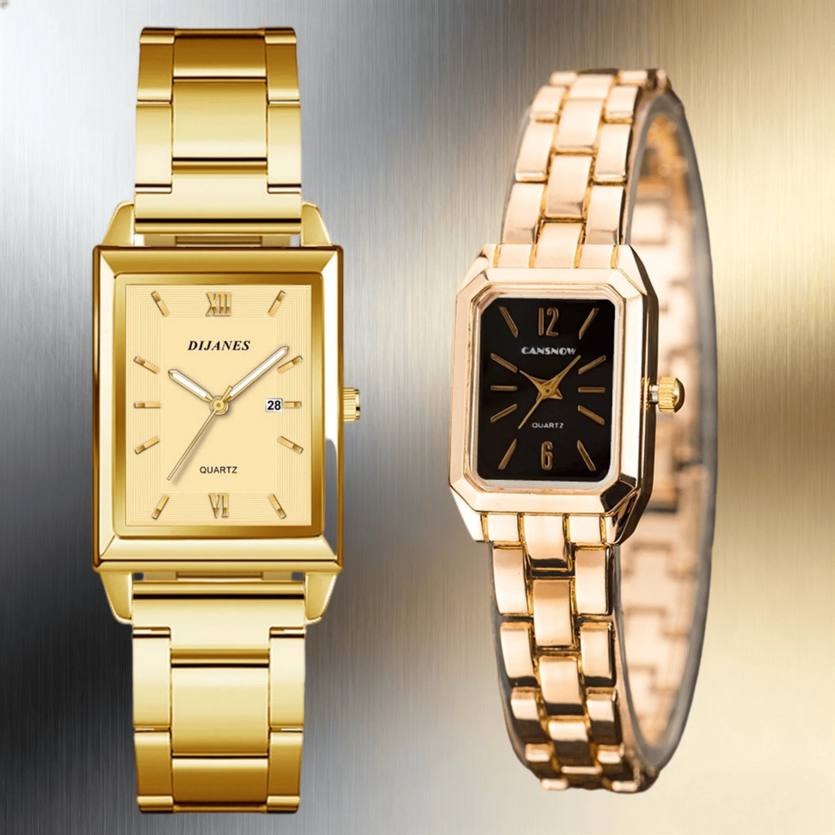 Luxury Square Gold Quartz Couple Watches