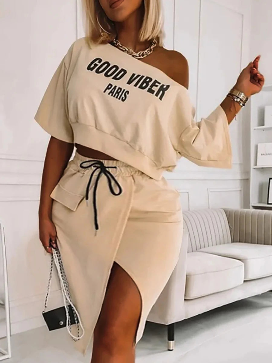 Plus Size One Shoulder Skirt Set