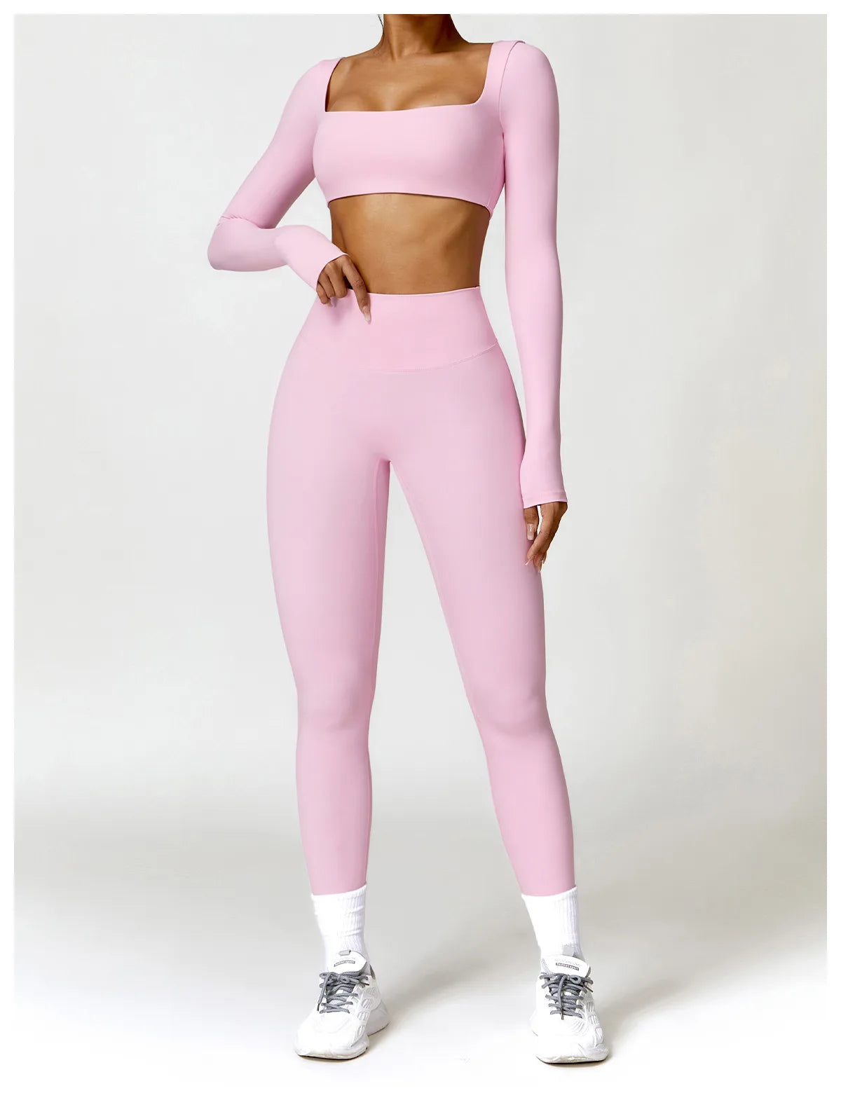 Women's Seamless Long Sleeve Yoga Crop Top – Quick-Dry Square Neck Gym Shirt
