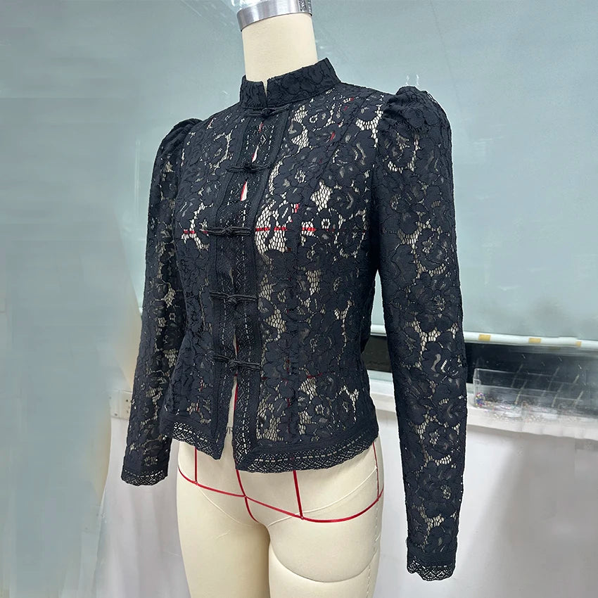Lace Bloom Embroidered Puff Sleeve Blouse