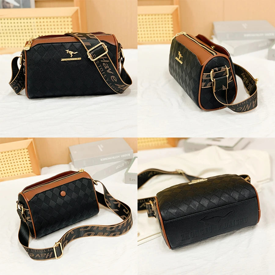 Checkered Leather Messenger Bag