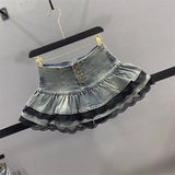 LaceFold™ – Pleated Denim Skirt with Shorts (American Spicy Girl)