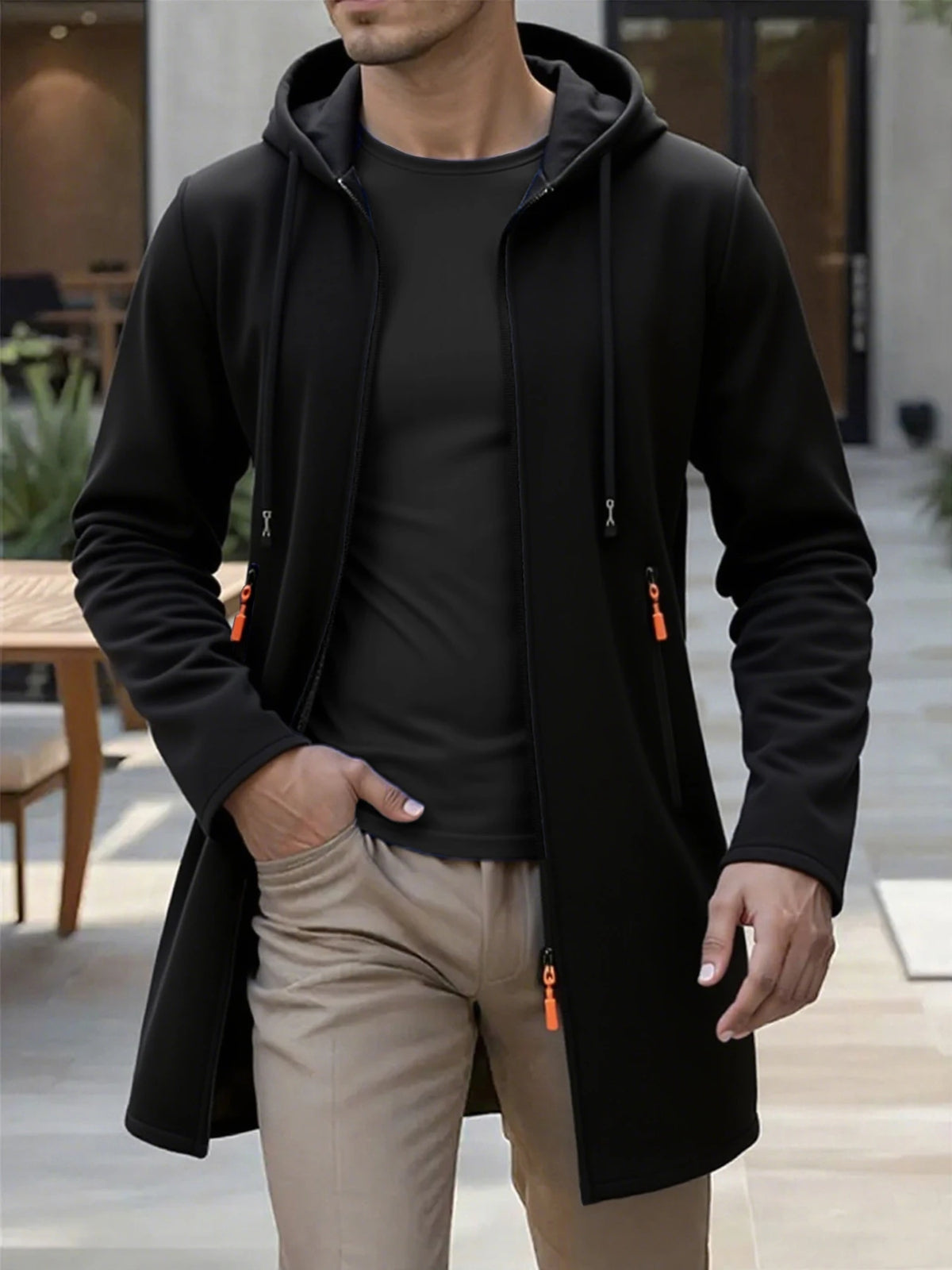 Men's Long Hooded Knit Jacket