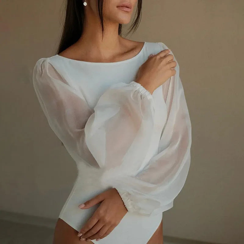 Black White Mesh Bodysuit – Y2K Bodycon Jumpsuit