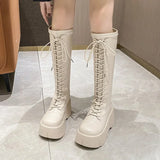 Women Mid Calf Boots Motorcycle Fuzzy Boots