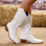 Women Mid Calf Boots Pointed Toe Fur Heels