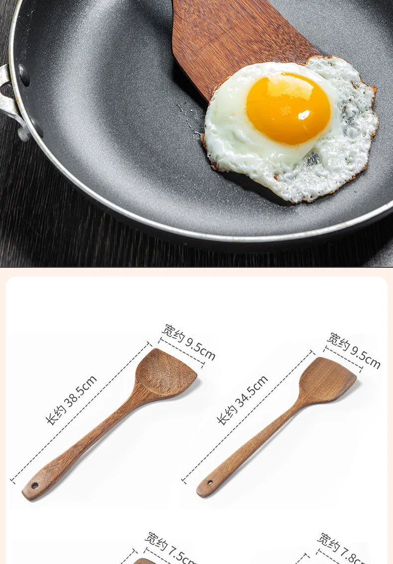 Wooden Handle Non-Stick Kitchen Utensil Set