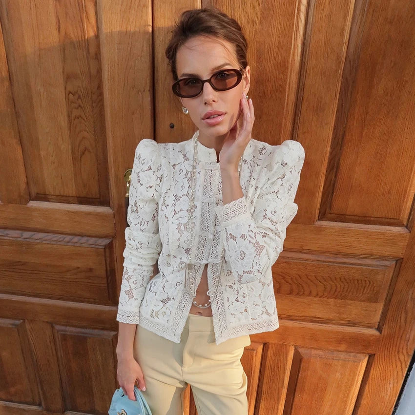Lace Bloom Embroidered Puff Sleeve Blouse