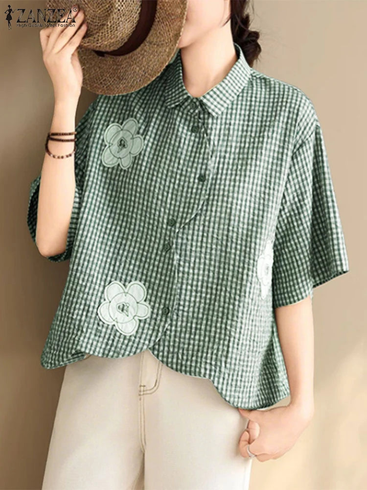 Harper Checked Lapel Blouse
