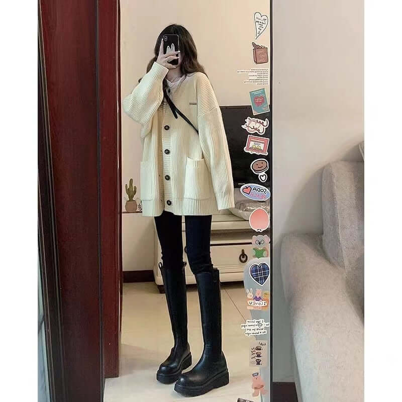 Women V-Neck Knit Cardigan Sweater