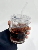 Stripe Glass Cup with Straw