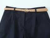 Women's Belted Pleated Wide Shorts