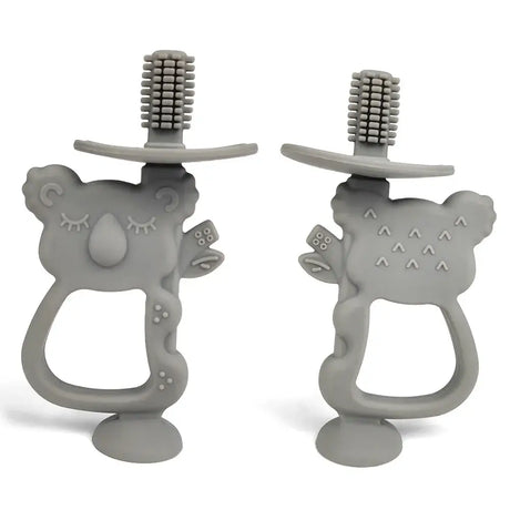 Soft silicone baby teether gloves designed for kids, featuring a cute koala shape to soothe gum discomfort.