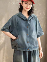 AmaxluluE Summer Womens Denim Hooded Jackets