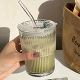 Stripe Glass Cup with Straw