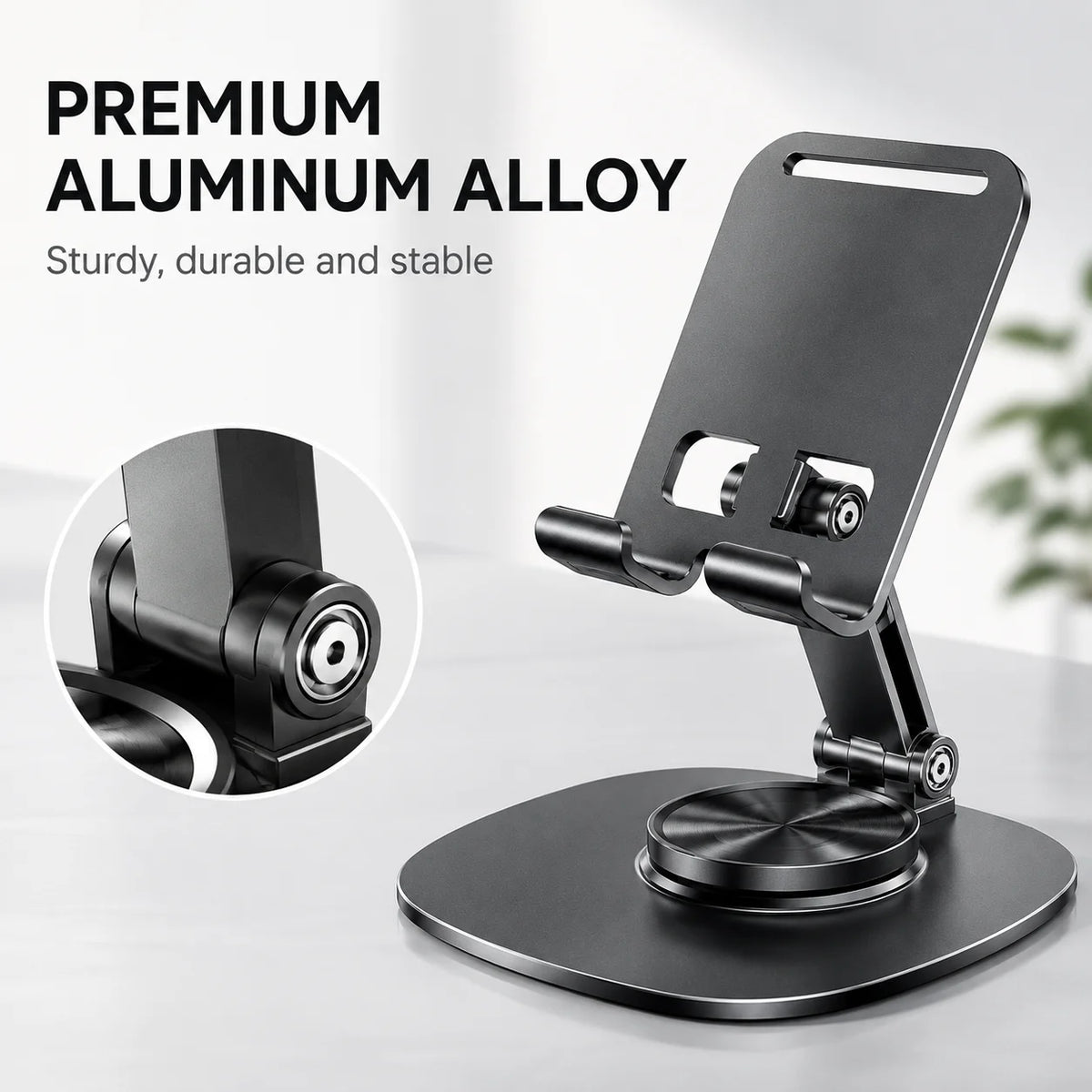 Adjustable Aluminum Desktop Phone Stand – Foldable & Hands-Free