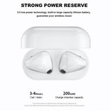 Wireless semi-in-ear headphones in charging case, featuring 3-4 hours call time and 200mAh chamber capacity.