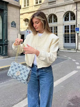 White Cropped Women's Bomber Jacket – Baseball Aviator Coat