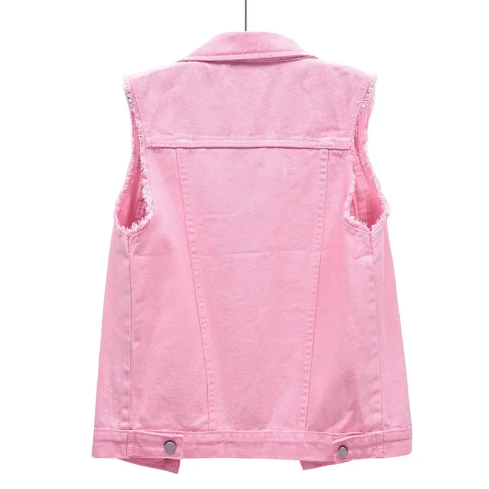Women’s Print Washed Denim Vest