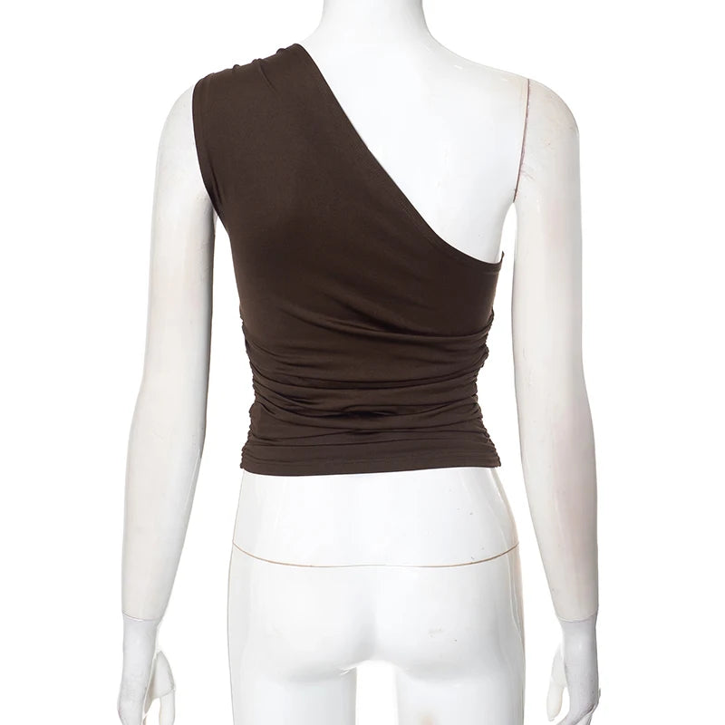 One-Shoulder Beaded Ruched Tank Top
