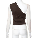One-Shoulder Beaded Ruched Tank Top