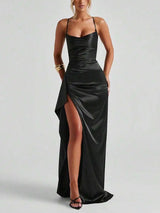 Midnight Satin Slip Gown
