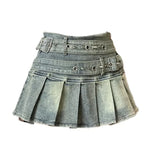 LaceFold™ – Pleated Denim Skirt with Shorts (American Spicy Girl)