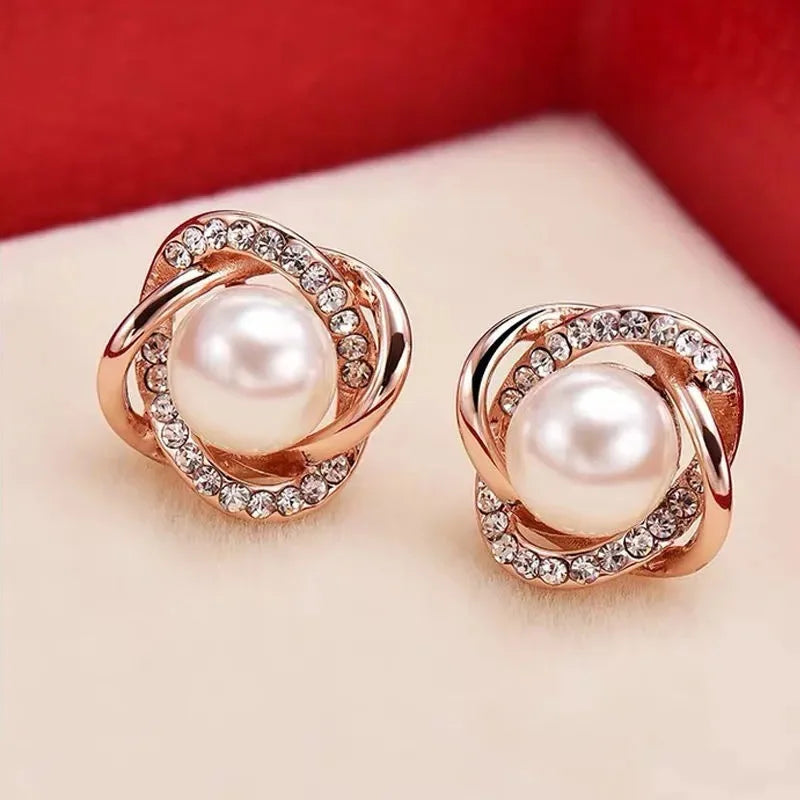 Women’s 14K Gold Zircon Pearl Earrings