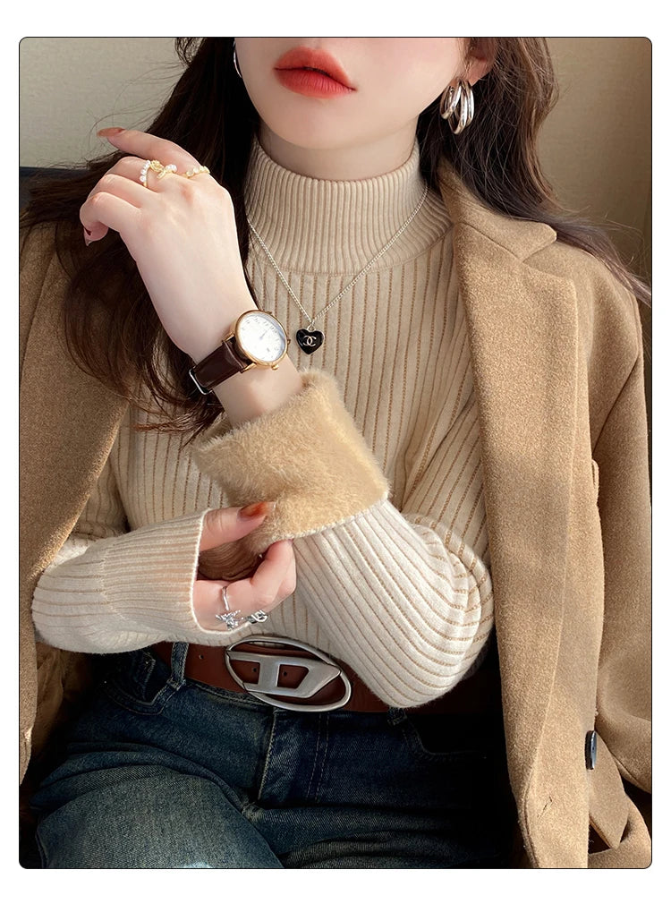 Women's Retro Red Turtleneck Sweater