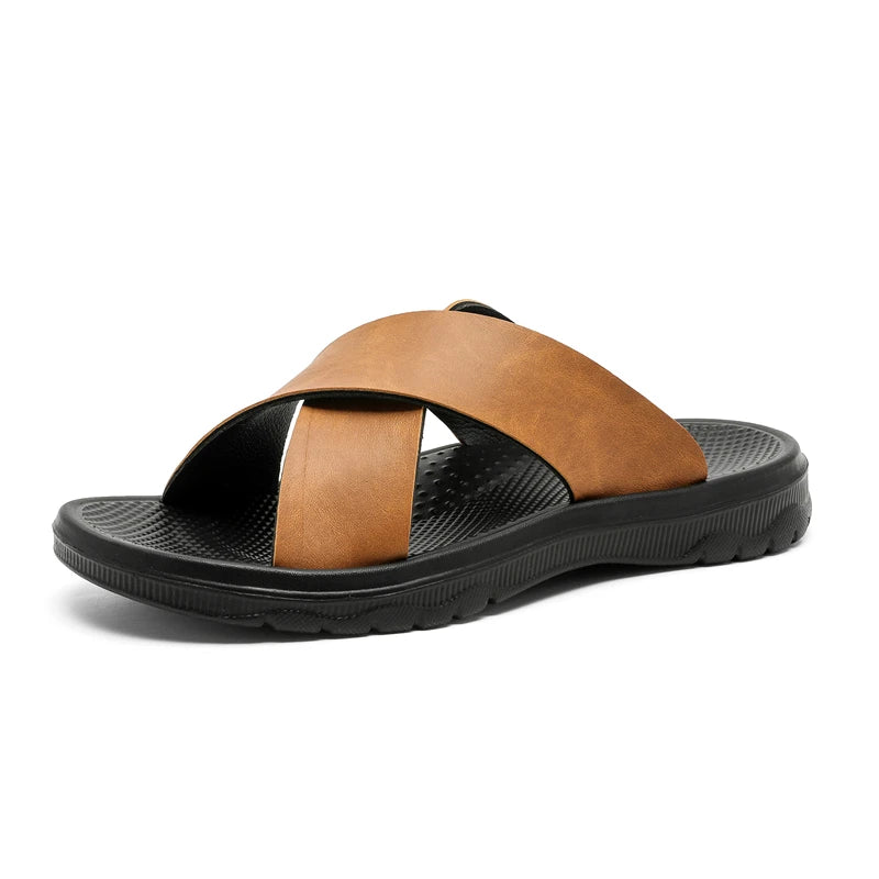 Men Italian PU Leather Slip-On Slippers
