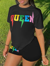 Plus Size Letter Print Shorts Set