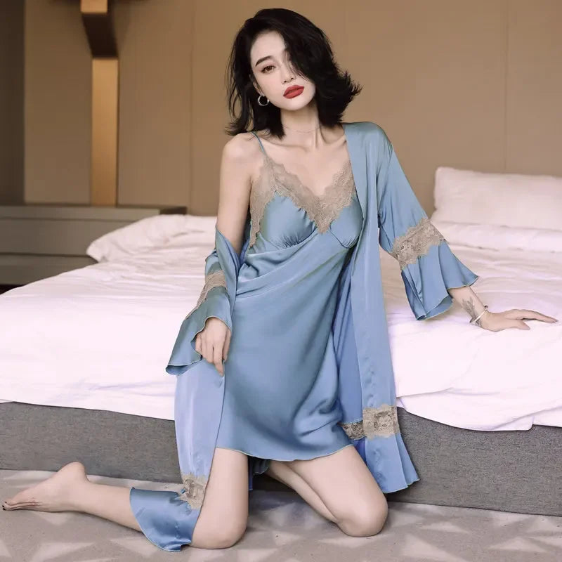 Women Ice Silk Nighty Pajamas