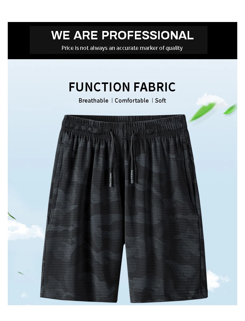 شورت جري رجالي بمقاسات كبيرة - قماش شبكي مموه