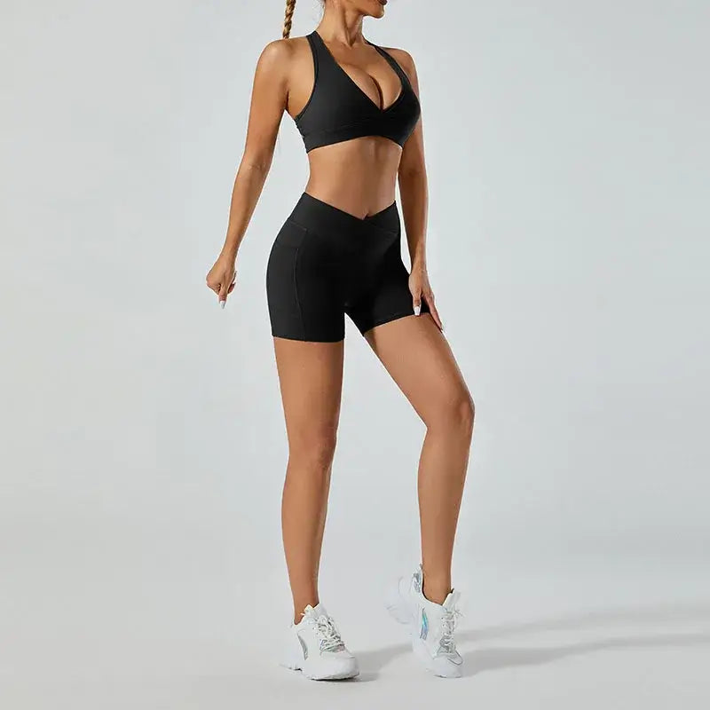 Women Deep V Hollow Back Sports Bra