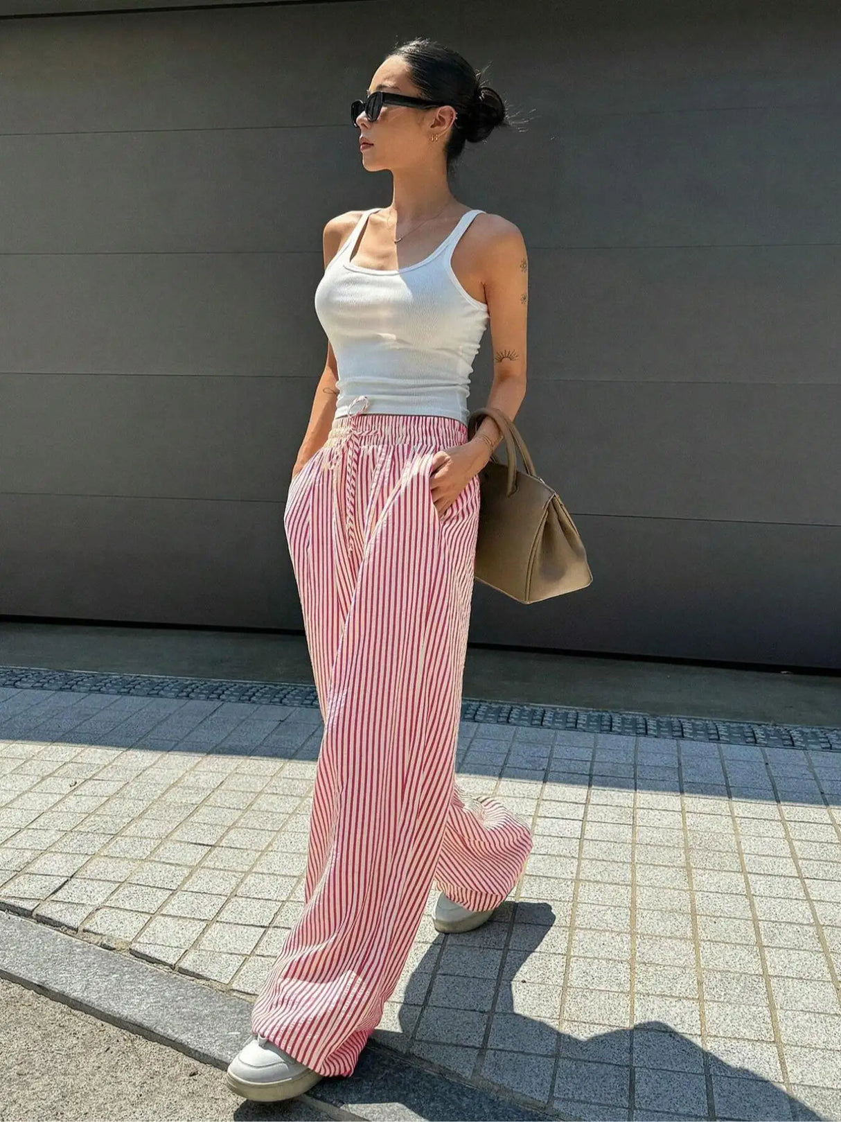Women's Plus Size Striped Pants – Casual Stretch