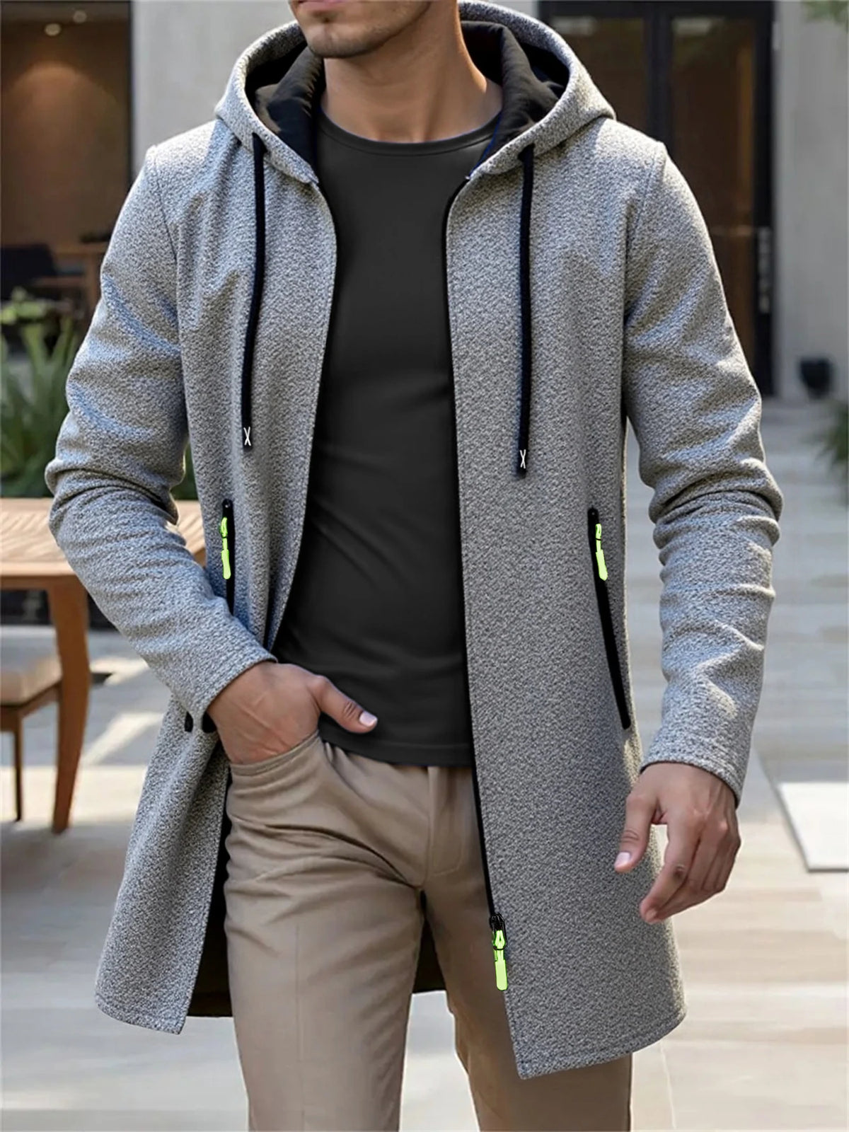 Men's Long Hooded Knit Jacket
