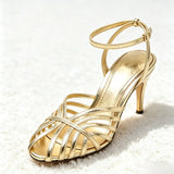 Women’s Gold High Heel Ankle Strap Sandals
