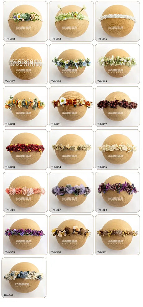 Variety of adjustable faux flower headbands for newborn photography, perfect for girls aged 0-6 months.