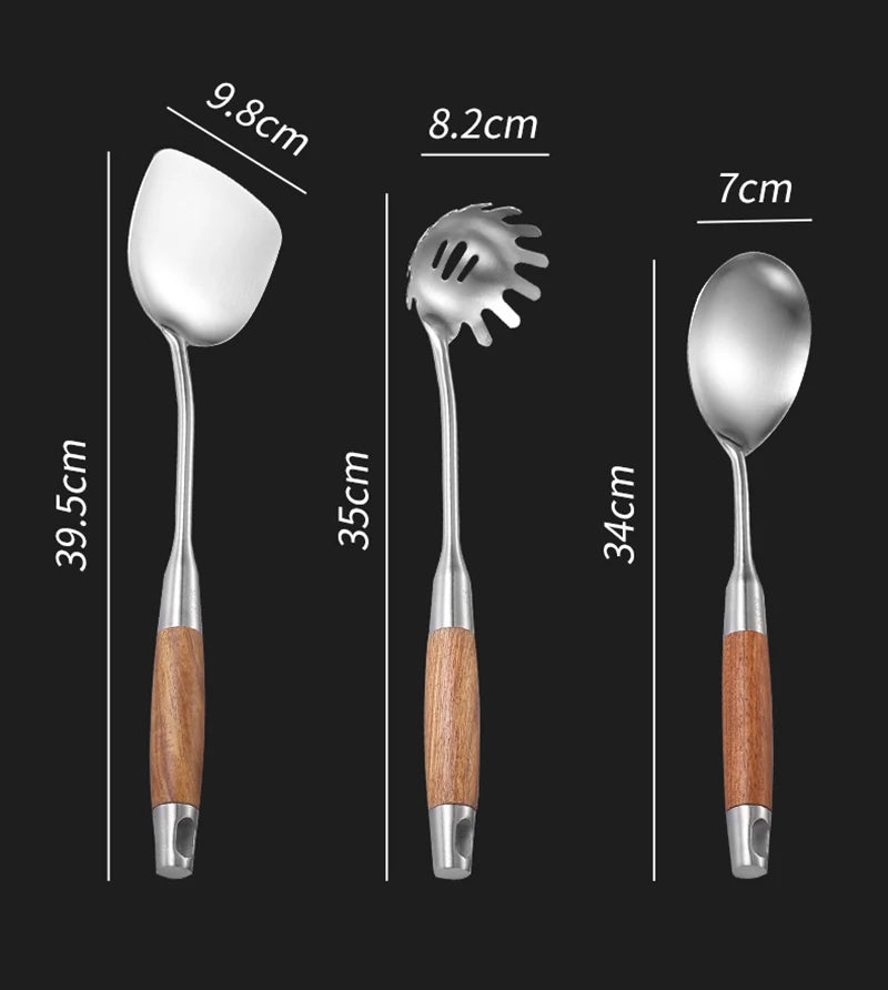 7-Piece Stainless Steel Utensil Set with Wooden Handle