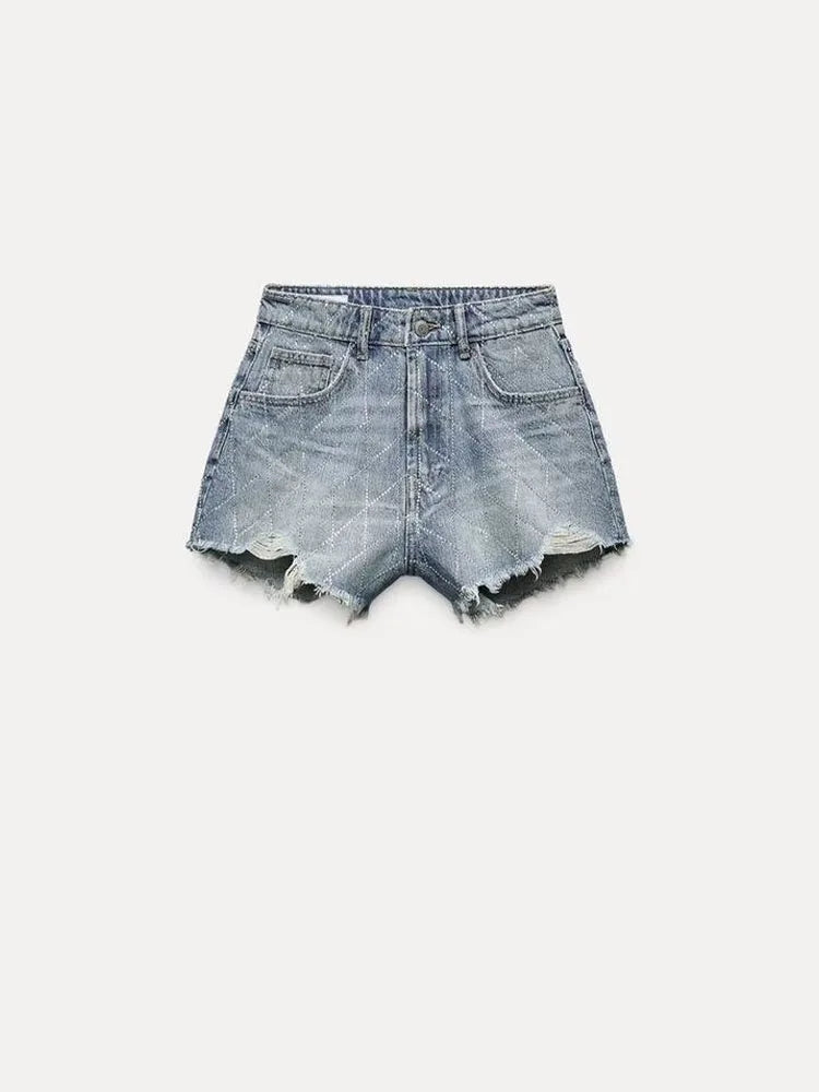 DazzleLine™ – High Waist Hot Diamond Shorts (Raw Edge, Straight Fit)