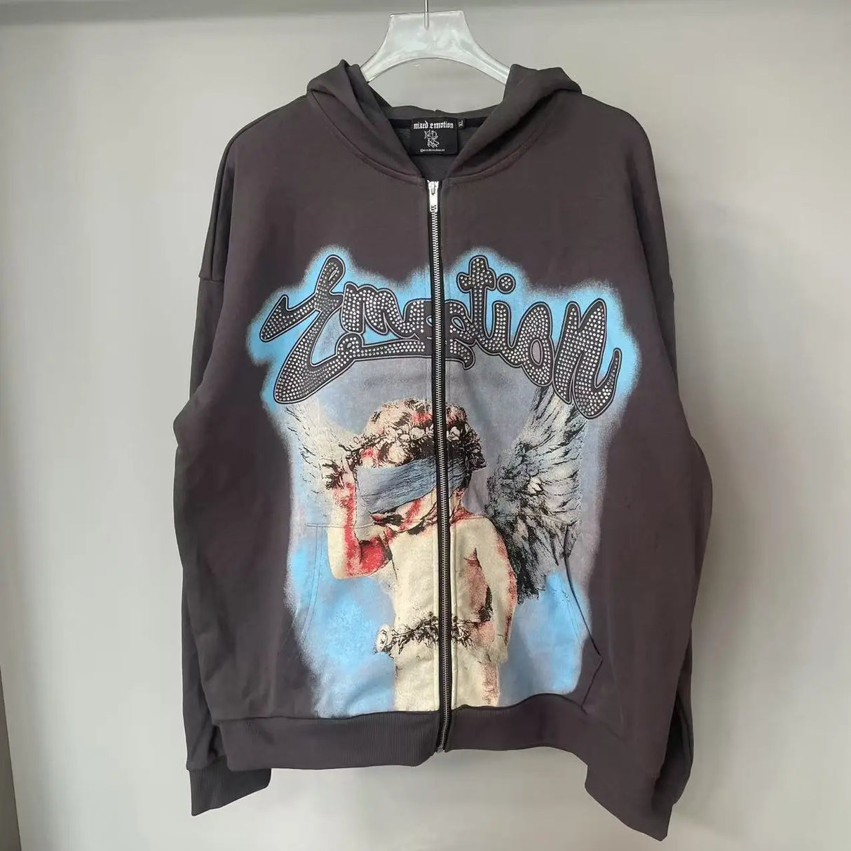 Men Rhinestone Zipper Hoodie