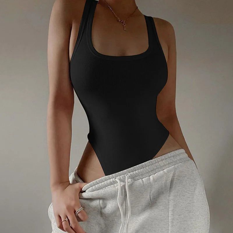 Sleeveless Knit Women's Bodysuit – Off Shoulder Casual Summer Bodycon Top