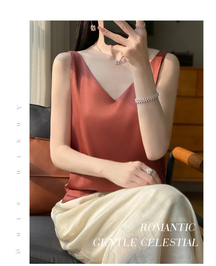 Ice Silk Satin V‑Neck Camisole Crop Top