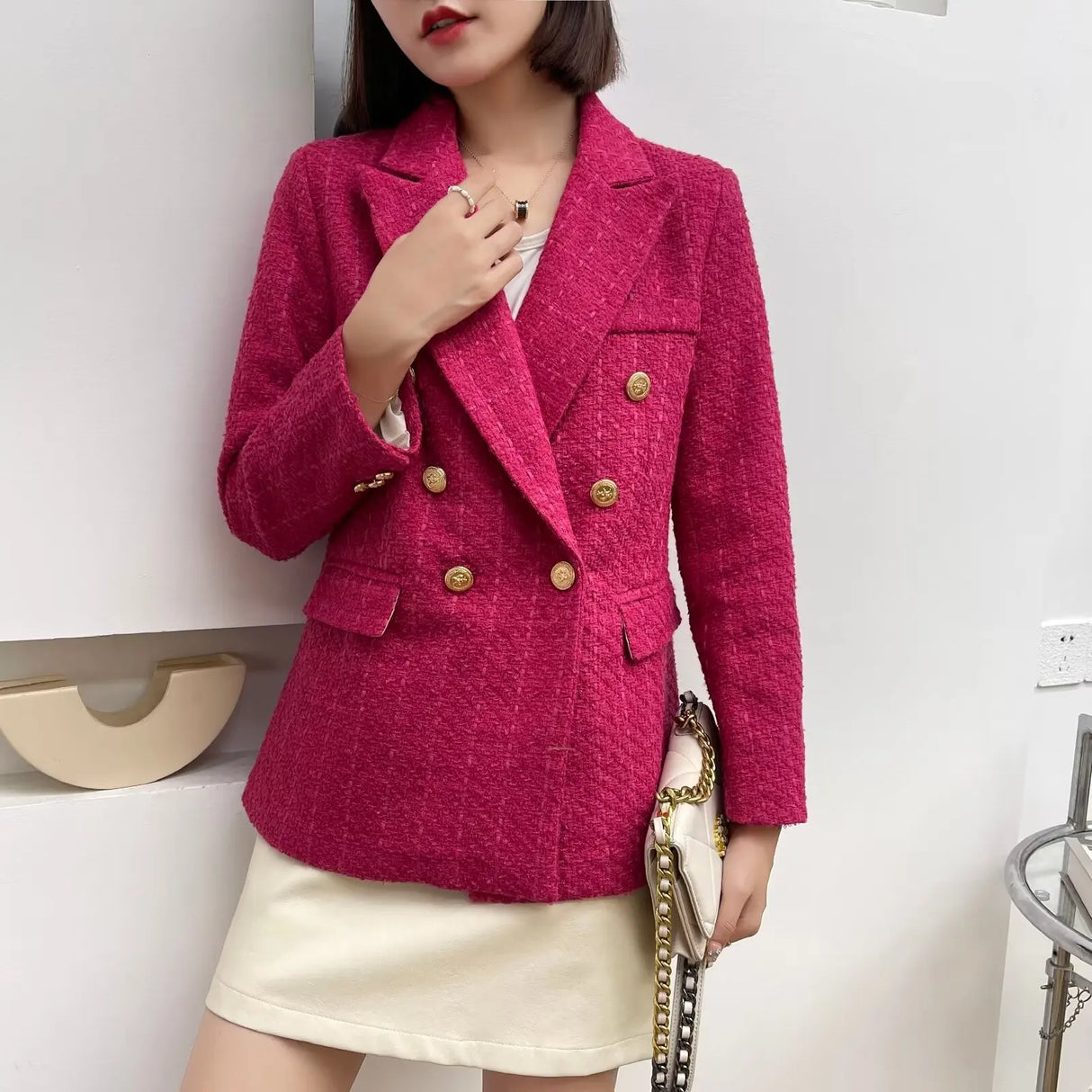 Plaidure™ – Double-Breasted Blazer (Vintage Long Sleeve with Smart Pocket Style)